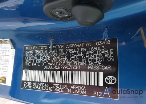 2009 Toyota Corolla Le из США, поврежденный, VIN JTDBL40E799035081